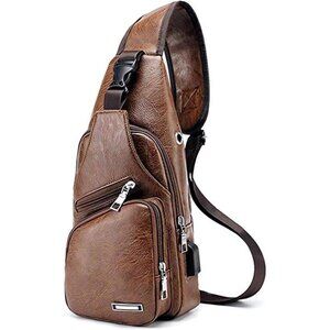 Men's Sling Bag Small Chest Crossbody Shoulder Bag with USB Charging